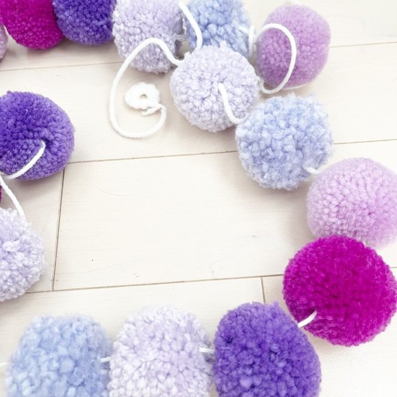 ✨ NWT Handmade Purple Pom Pom Banner Garland | Handmade - Picture 2 of 3